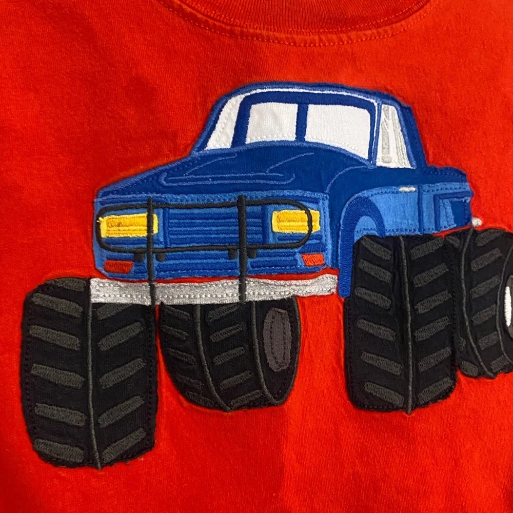 Hanna Andersson Monster truck applique shirt 100 / 4 red embroidered - Picture 2 of 5